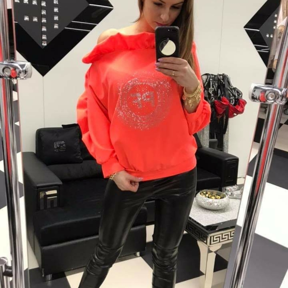 BNWT neon orange blouse OS fits M/L - Picture 2 of 4